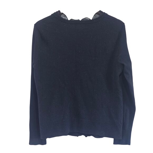 Carole Little 100% Merino Wool XL Cardigan Sheer Ruffle Neckline Fairy Grunge - Picture 5 of 7